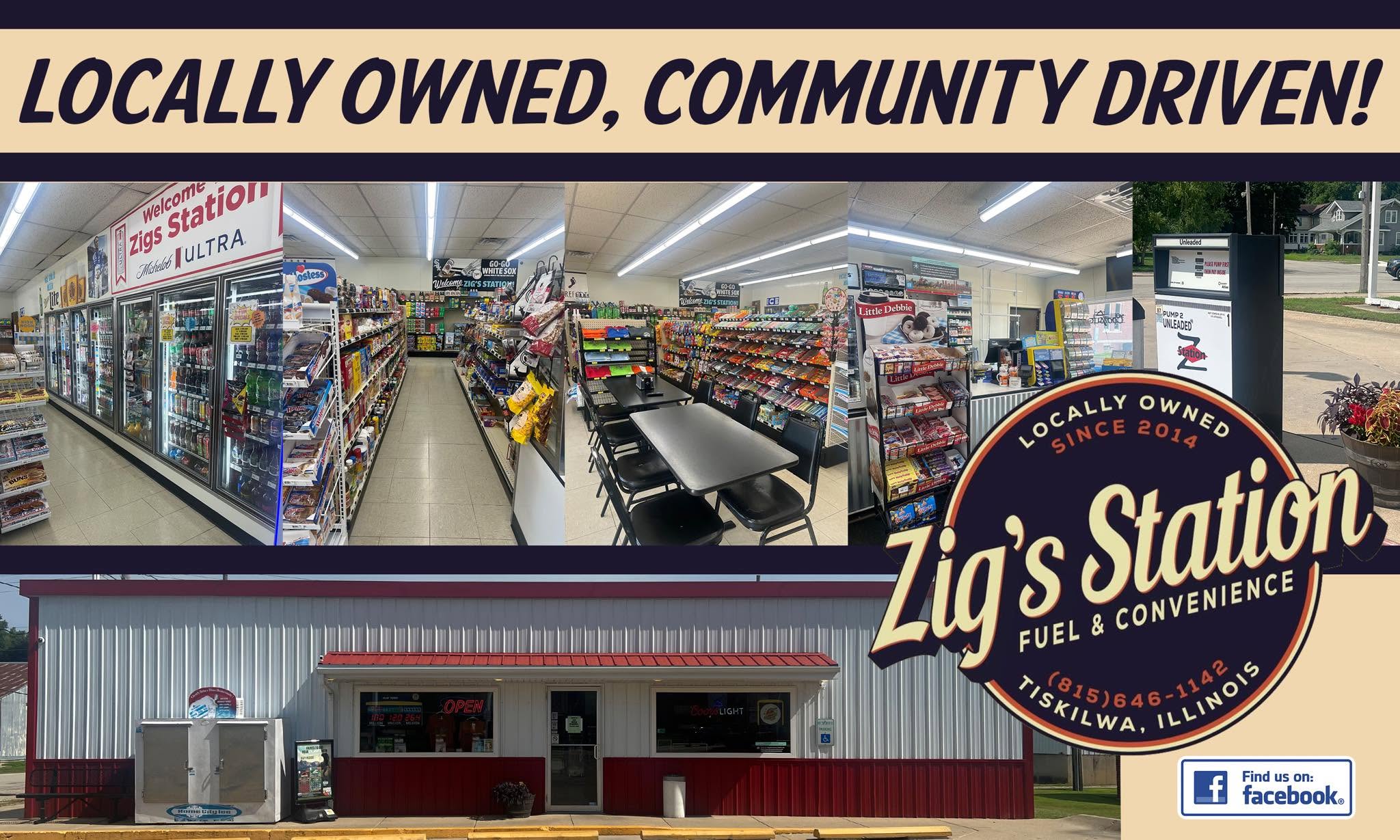 Zig’s Station collage showing its shop, seating and storefront